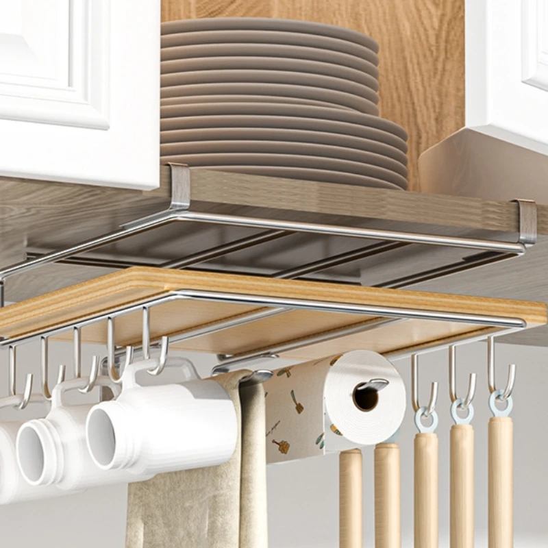 Stainless Steel Kitchen Hanging Cabinet Paper Towel and Rags Hanger Cutting Board and Pot Covers Holder Under Cupboard