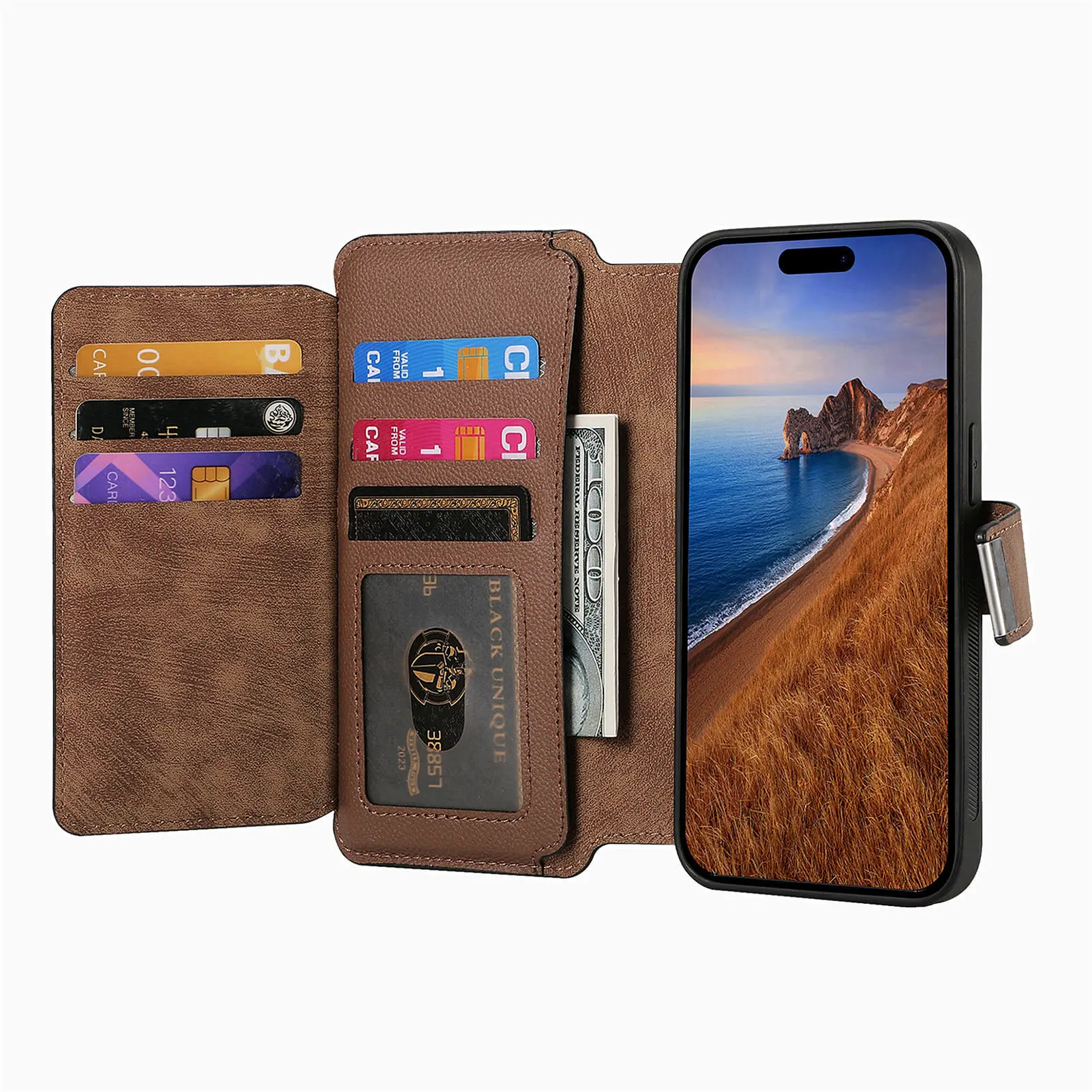 2-in-1 Detachable Leather Flip Case with Wireless Charging and Card Holder
