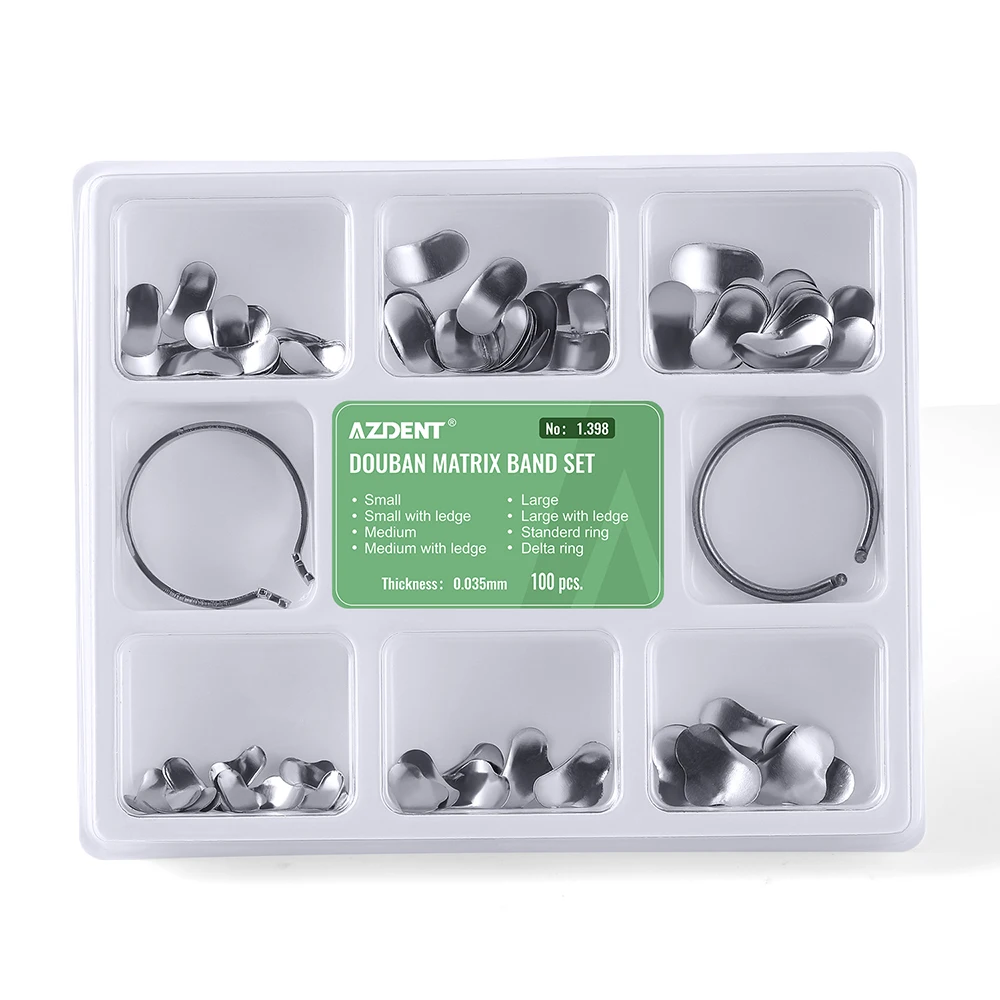 100-Piece Box of Dental Sectional Contoured Matrix Bands with Wedges (Assorted Sizes)