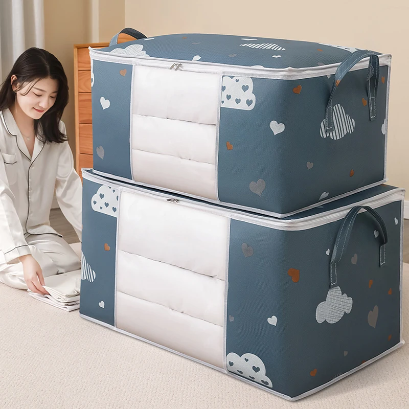 

1pc Wardrobe Organizer Large Capacity Quilt Storage Bag Clothing Box Bedding Container Polyester Fabric Dustproof Storage Bags