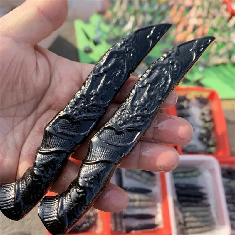 Natural Black Obsidian Dagger Carving Decoration Healing Crystal Reiki Figurine Quartz Gemstone Ornament Gift 1PCS 4