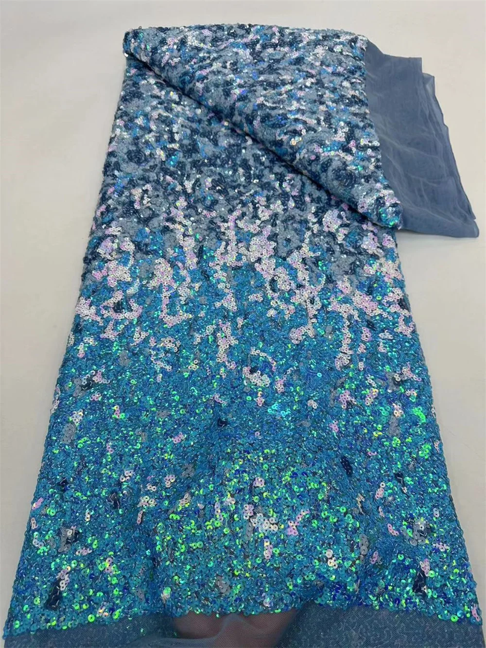 

Latest African Sequins Lace Fabric 2024 High Quality Embroidery Beaded Mesh Fabric 5 Yards For Women Wedding Party Dress A70-1