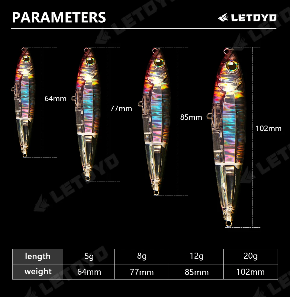 LETOYO 20g 12g-5g Laser Schwimmender Bleistift Topwater Walk The Dog Wobbler Köder Für Barsch Angelköder Künstliche Harte Köder – Detail 4