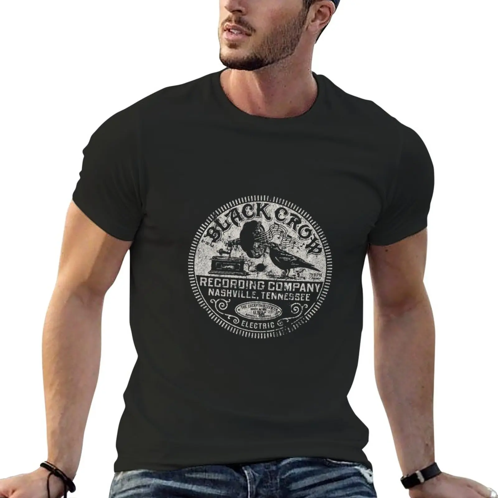 New Black Crow Recording Company T-Shirt black t shirt Tee shirt Short sleeve tee summer tops Men's t shirts