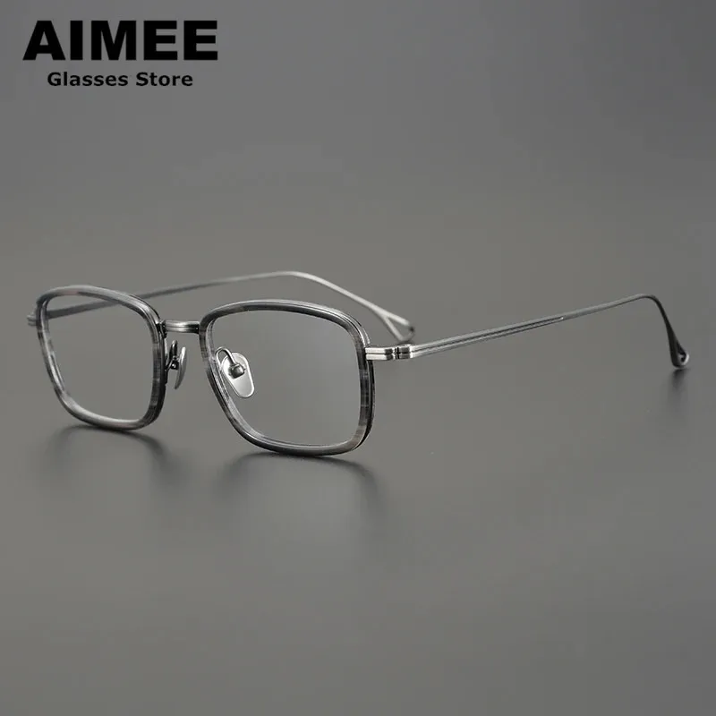 

Japanese Design Acetate Titanium Glasses Frame Men Ultralight Business Square Prescription Eyeglasses Women Blue Light Eyewear