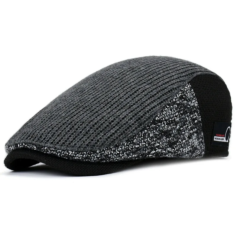 Newsboy Hat Men Thick Autumn Winter Vintage Herringbone Octagon Cap Casual knitted Berets Gatsby Flat Hat Color Matching