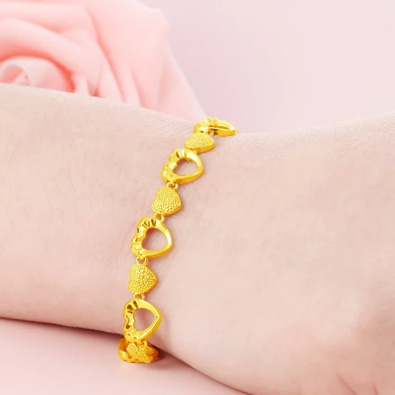 

CHUANGCHENG Luxury Charm Fine Jewelry Women 18K Gold Bohemia Anniversary 20CM Chain & Link Bracelets Gold Heart Resizable