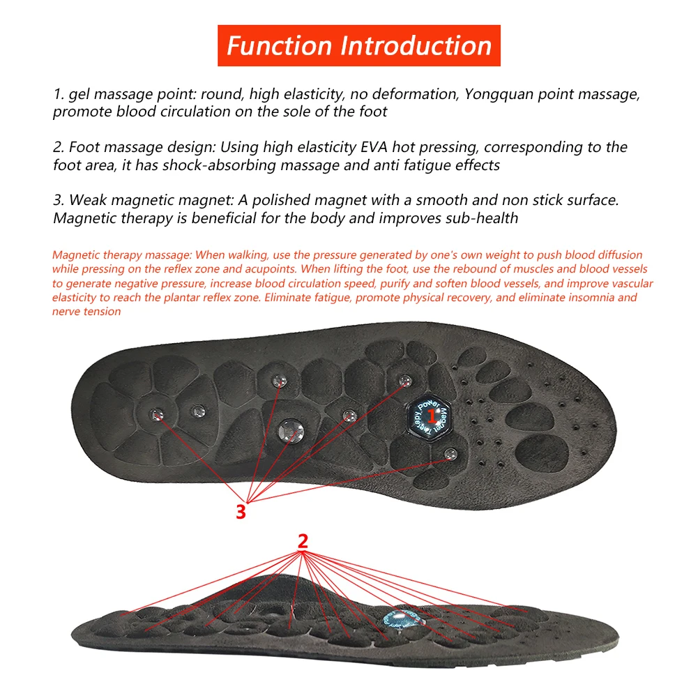Acupressure Massaging Magnetic Shoe Insoles Foot Therapy Reflexology Pain Relief Fatigue Shoe Inserts Shoe-Pad