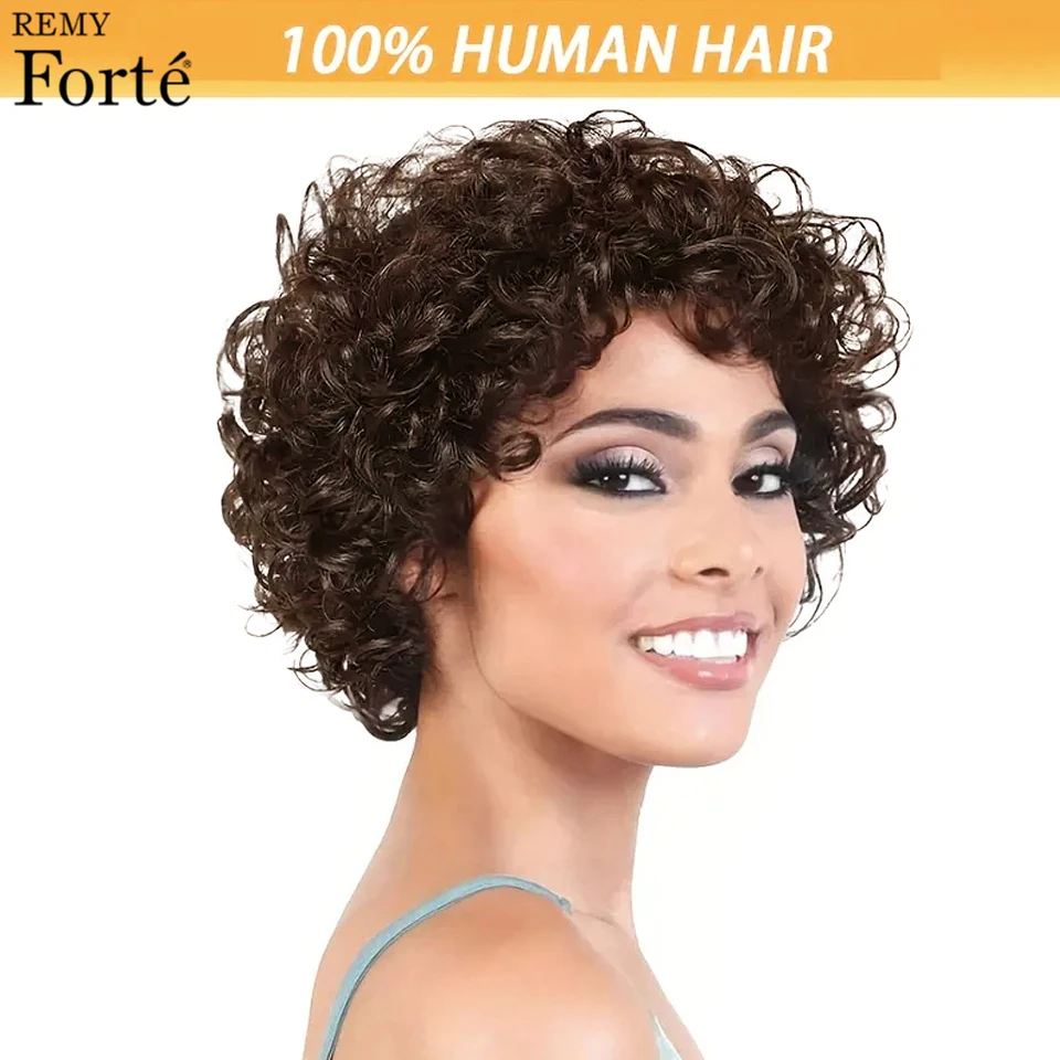 Short Afro Kinky Curly Bob Wigs Human Hair Full Machine Made Human Hair Wig Light Brown Curly Pixie Cut Bob Wigs Human Hair