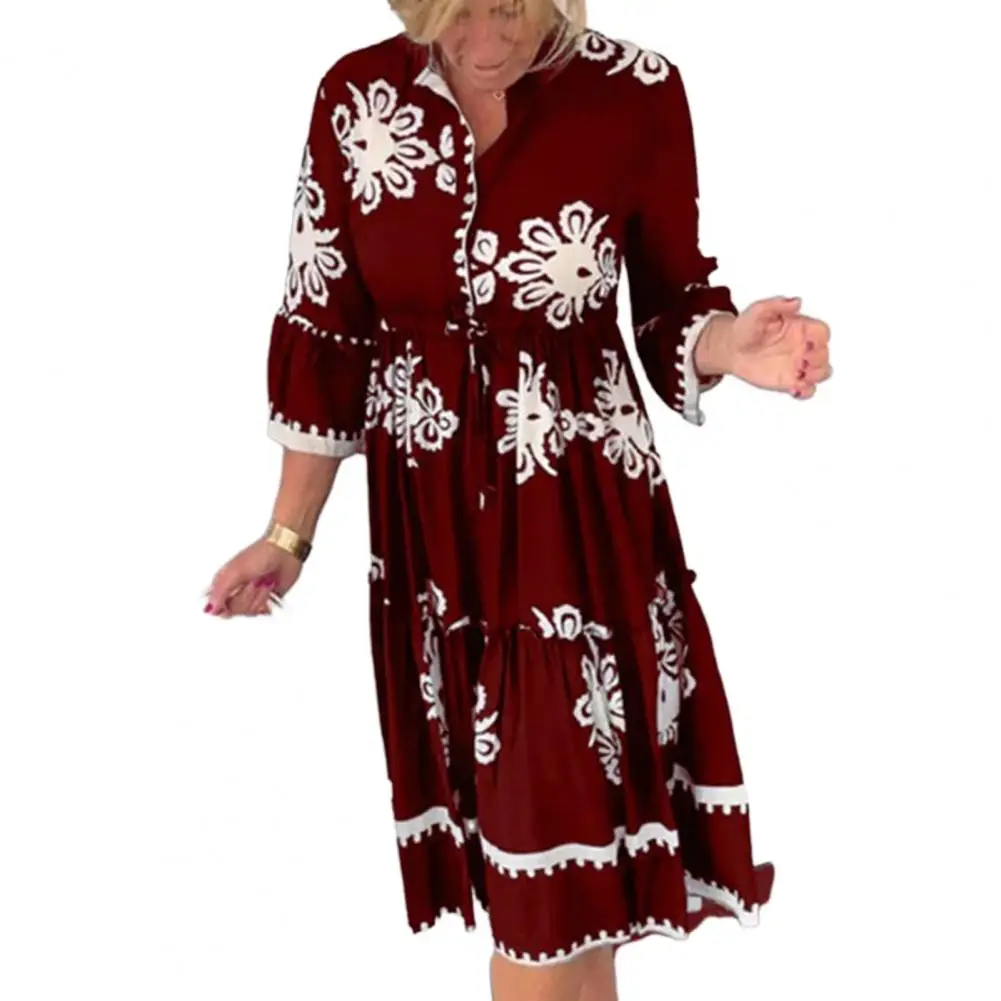 

Богемное платье, платье контрастных цветов, стильное платье с контрастным цветом и принтом, плиссированное Лоскутное Платье До Колена, с воротником-стойкой для женщин