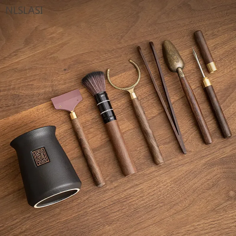 Black Ceramic Tea Ceremony Six Gentlemen Home Tea Making Tools Storage Container Spoon Tongs Chinese Accessories tea cutter,tea needle set