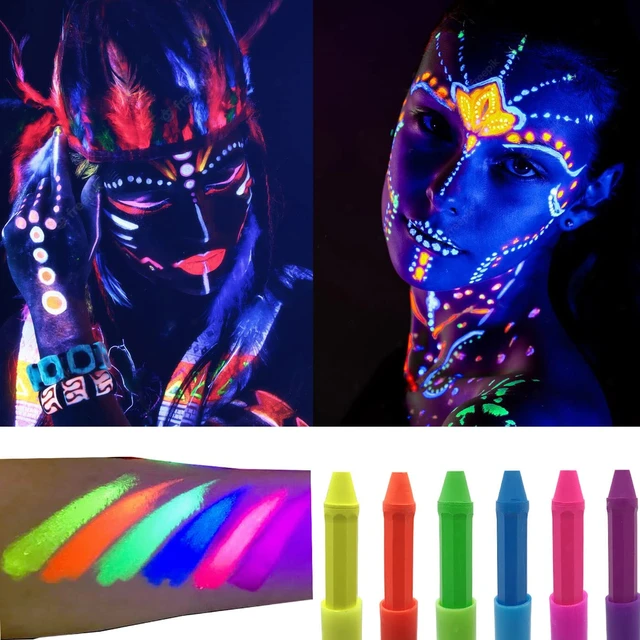 6 Color Glow in The Dark Face Paint Black Light Paint UV Neon Body Paint  Crayon Kit Non Toxic Fluorescent Halloween Party Decor - AliExpress