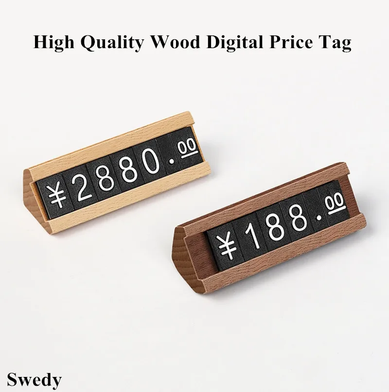 Mini Jewelry Watch Number Price Cube Display Tags Wood Base Small Desktop Digital Price Sign Holder Display Stand 10 strips mini plastic combined jewelry price cube tags mobile phone assembly arabic numerals sign price label display stand