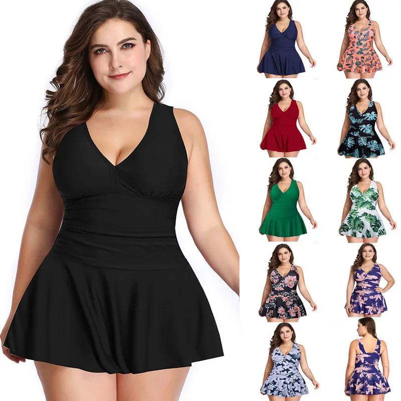 Swimsuit women's new European and American conservative print skirt split swimsuit Boxer swimsuit bikini suit