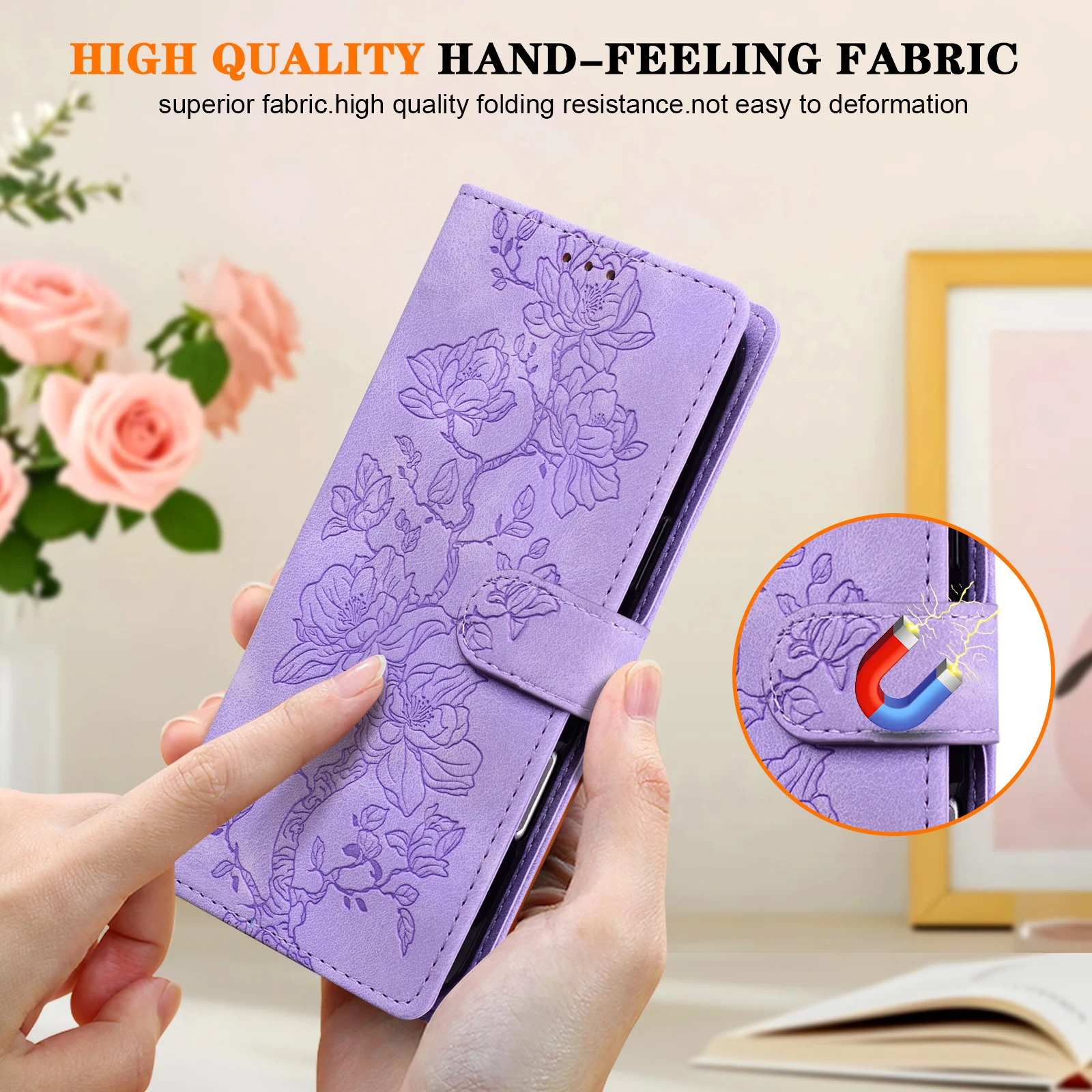 Elegant Embossed Magnetic Flip Leather Wallet Phone Case