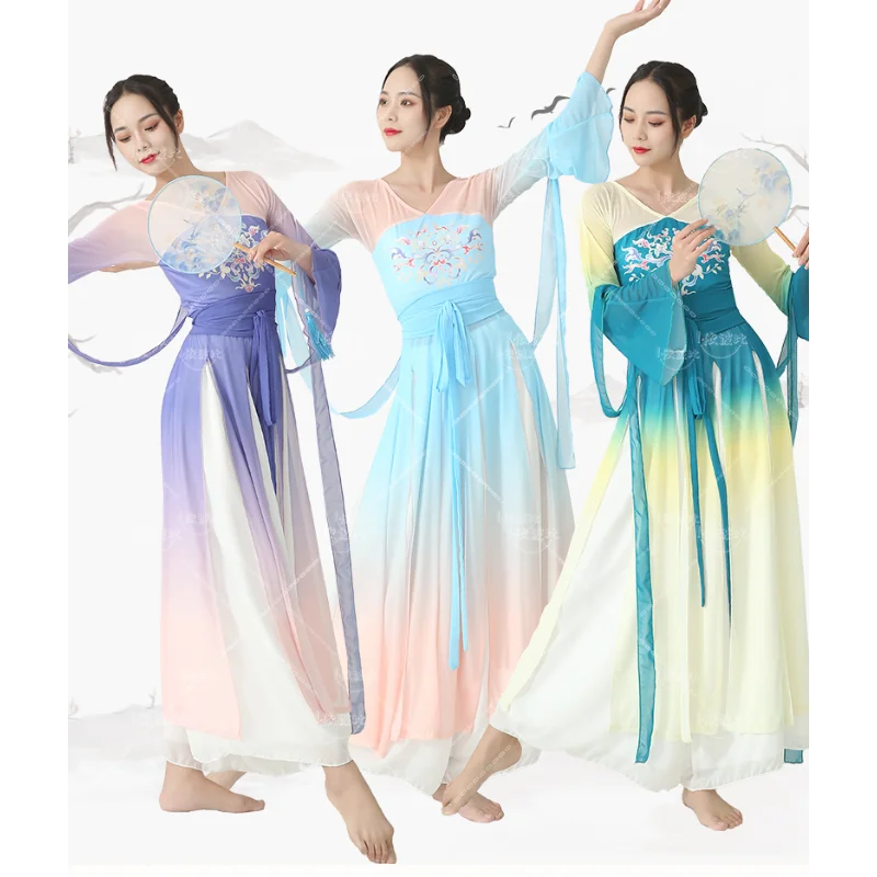 

Chinese folk dance classical dance dress elegant fairy gas dress performance set body rhyme women's practice