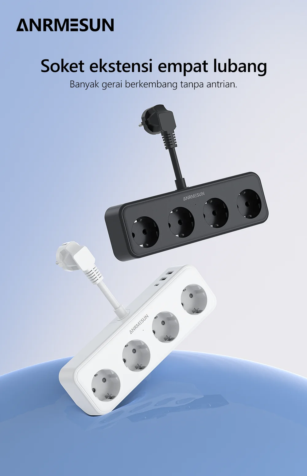 EU Power Strip With 2 USB A And 1 Type C Port 4 AC Outlet Fast Charge Electrical Extension Socket S778d9d171e1a43acb981e2d10f0dcf434