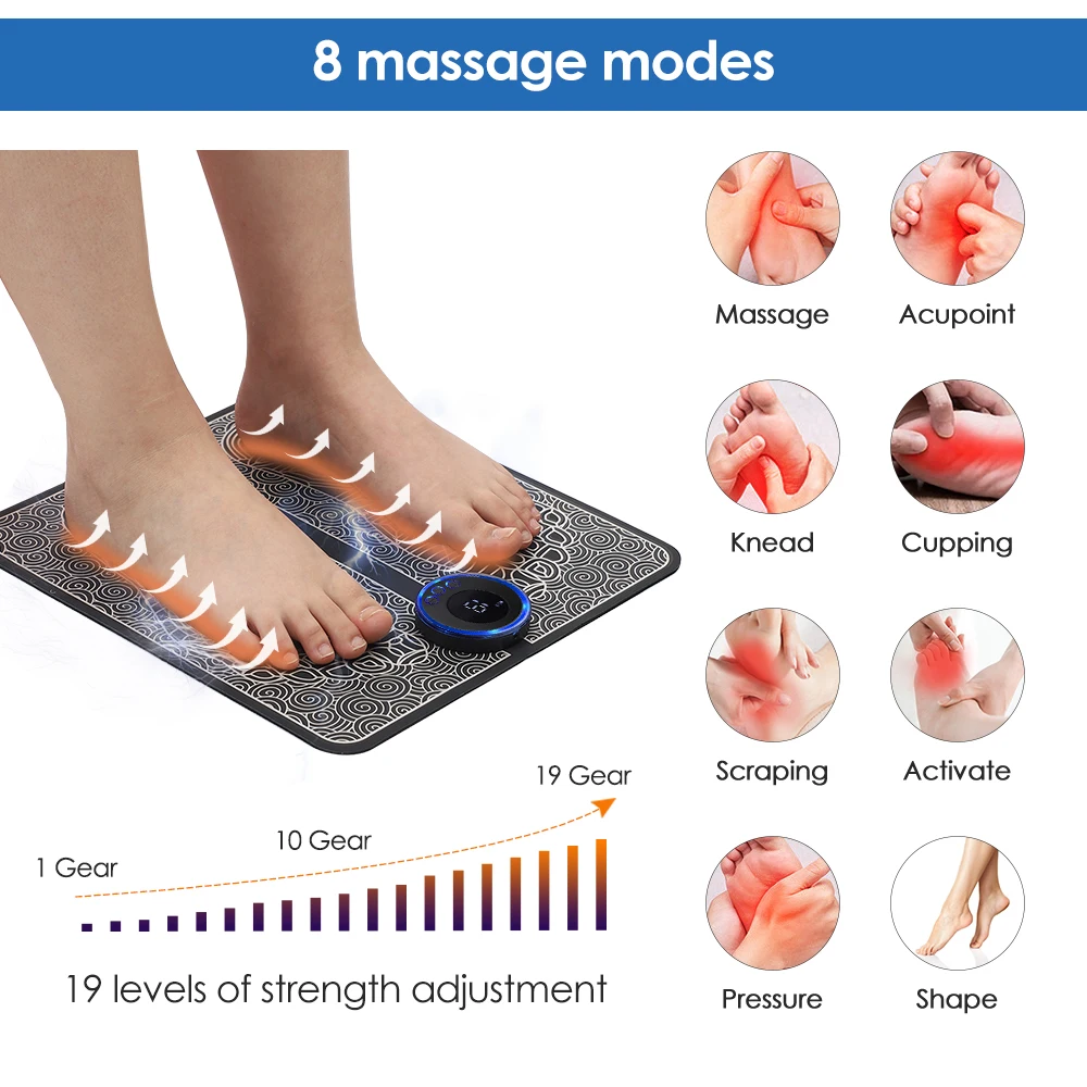 EMS Foot Massager Pad, Pro Electrode Foot Stimulator Mat, Improve