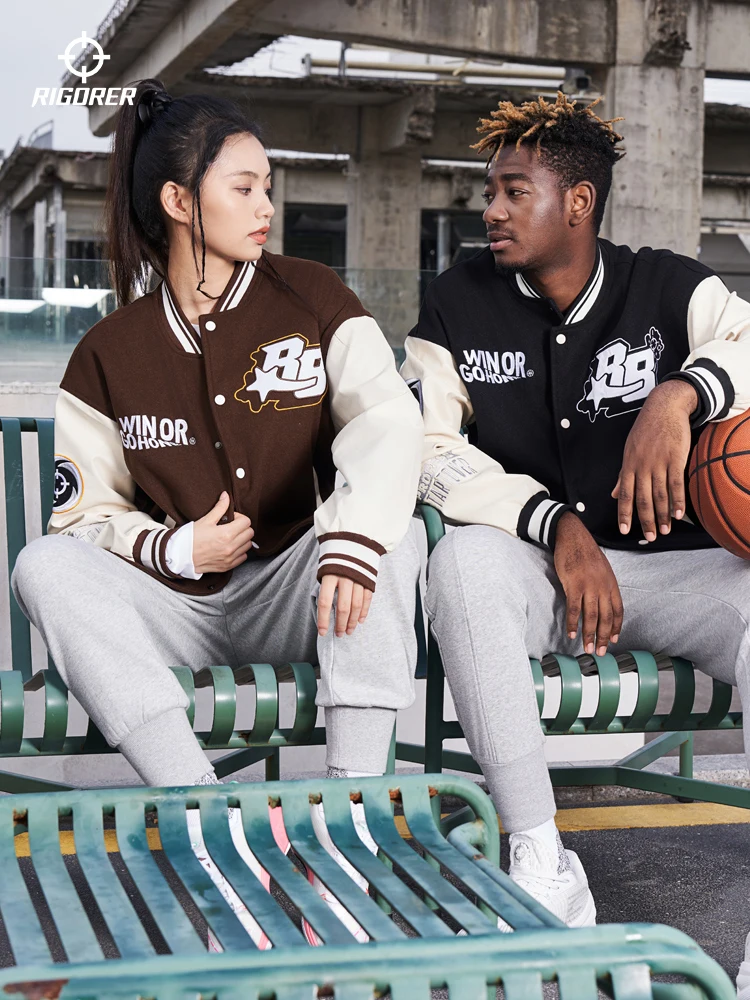 RIGORER 야구 유니폼 코트 겨울 신상 커플 패션 스포츠 따뜻한 탑 캐주얼 가디건 재킷