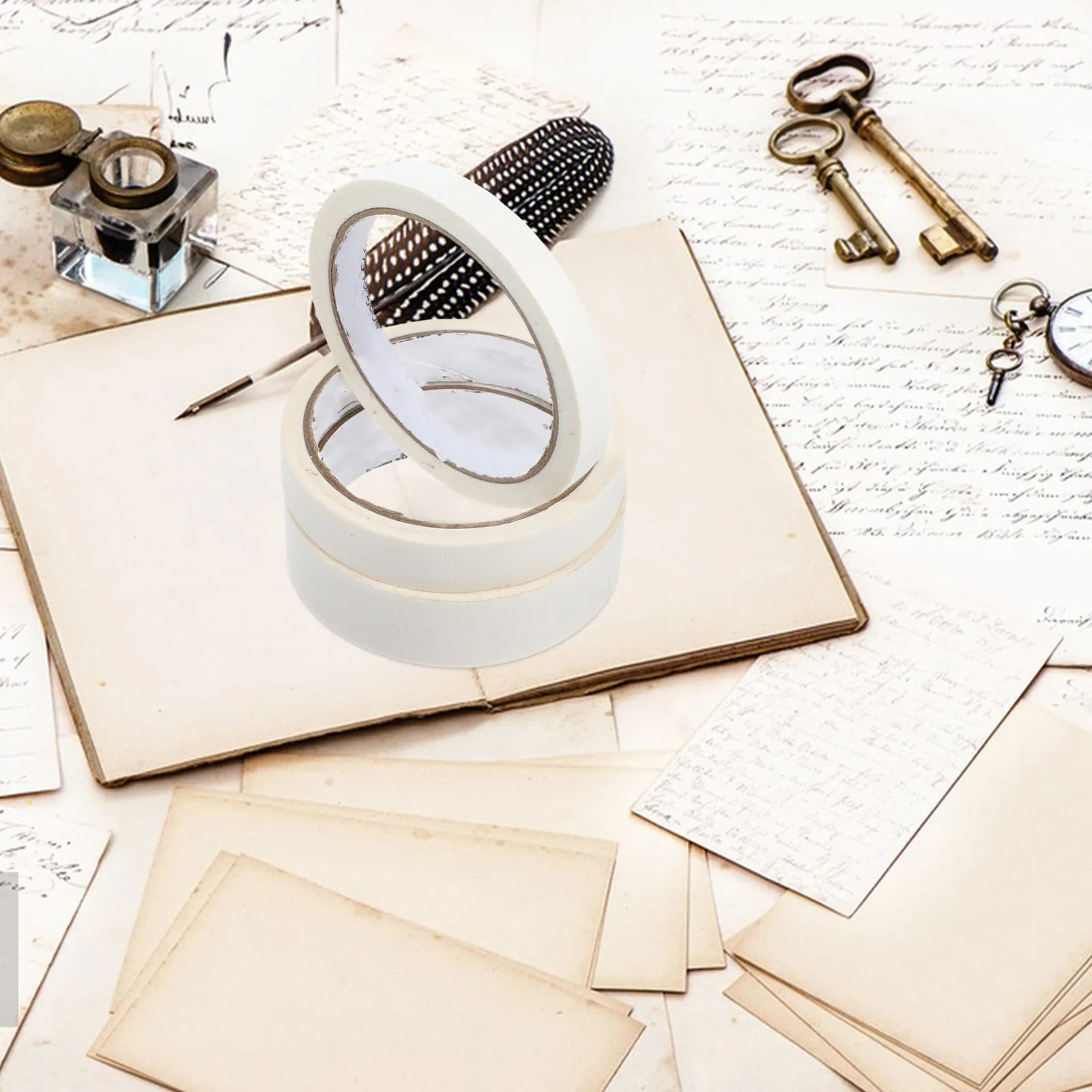 3Pcs 화이트 마스킹 테이프 저널링 스크랩북킹 수채화 종이 테두리 제도 그림 그리기 잔여물 없음 공예