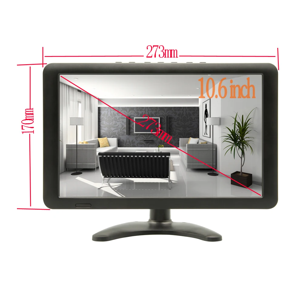 10.6 Inch CCTV Monitor Mini TV Computer PC Monitor 1280x768 LCD With HDMI VGA AV BNC For CCTV Security Camera Car Rear View