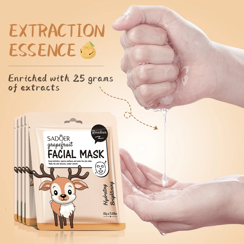 SADOER Cute Cartoon grapefruit Facial Masks Whitening Anti-aging Anti Wrinkles Moisturizing Face Mask for Facial Skin Care