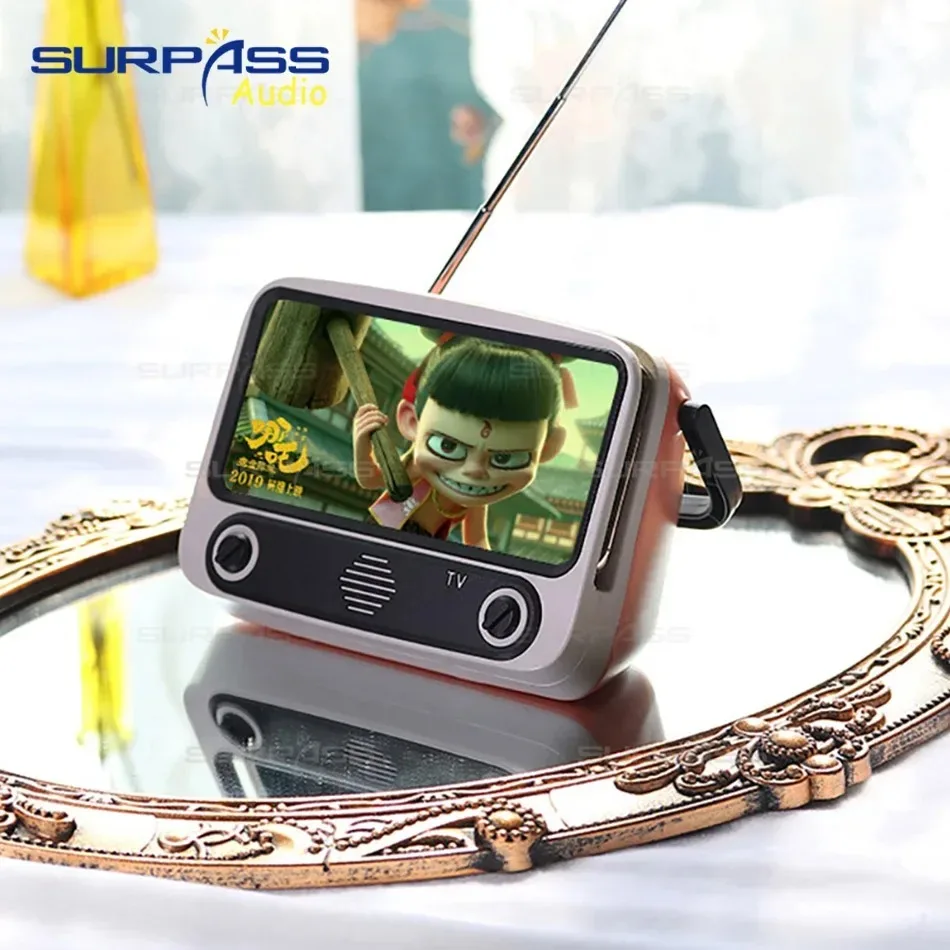 Retro TV Style Bluetooth Speaker Mobile Phone Holder Music Player Mini Stereo Pocket Speaker Home Audio Gift