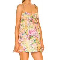2024 Summer Holiday Bow Ruched Flower Print Suspenders Mini Dress Plus Size S-3XL Women Backless Lacing up Sling Beach Vestidos - Image 2