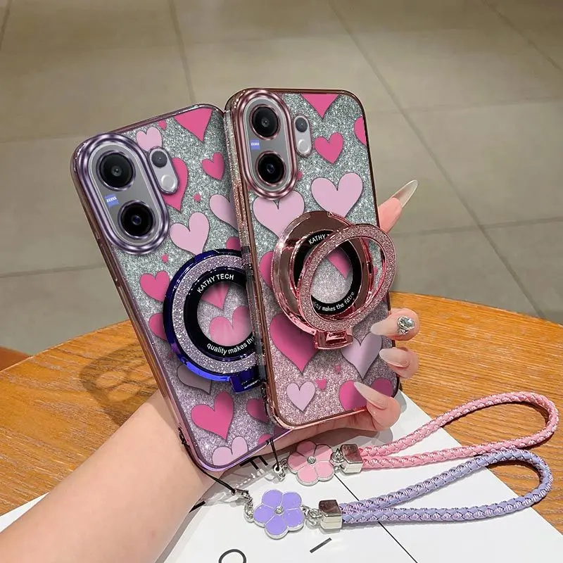 Cute Loving Heart Phone Case Set with Lanyard and Stand