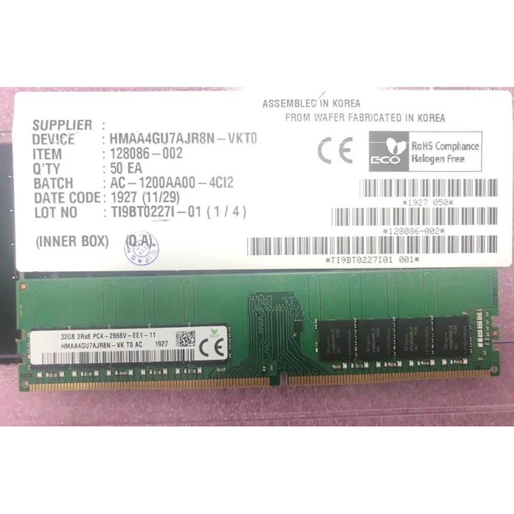 

1 шт. 32 ГБ 32 ГБ RAM 2RX8 PC4-2666V DDR4 2666 ECC UDIMM для памяти SK Hynix