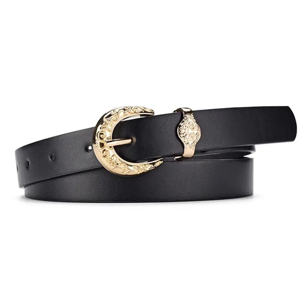 

Dressy Ladies Belt Stylish Women's Faux Leather Belt with Carved Buckle Adjustable Length Multi Holes Design for Jeans