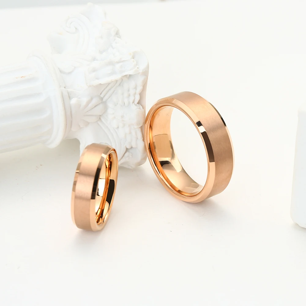 Tungsten Carbide Engagement Rings for Men Women Rose Gold Color Wedding Bands Beveled Edges Matted Finish Comfort Fit 2
