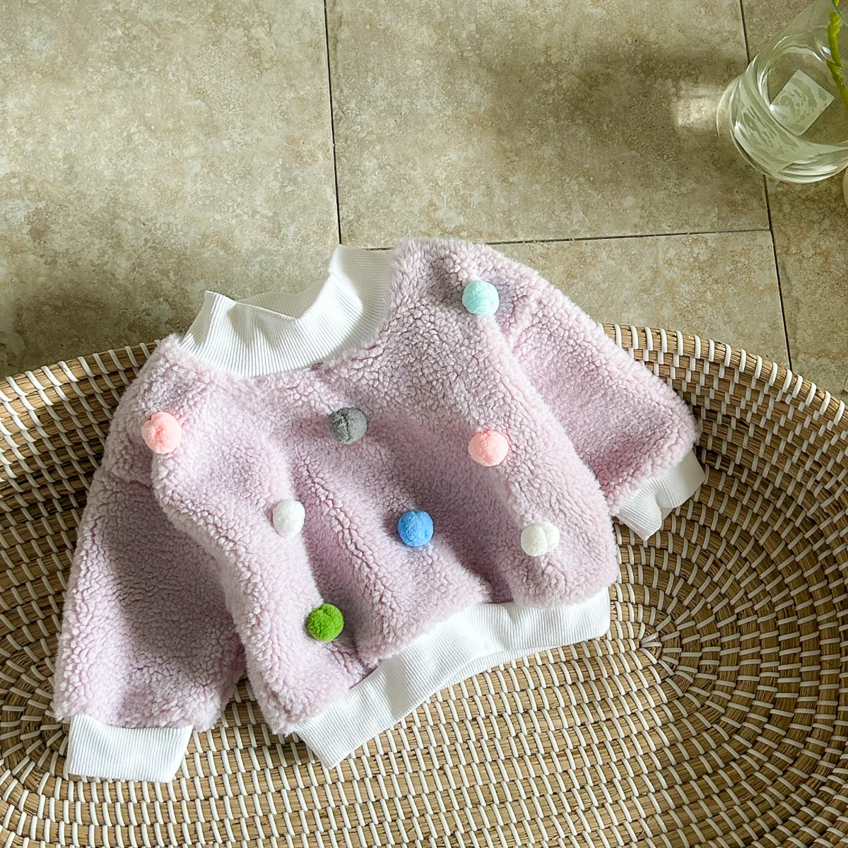 0-3Y Winter Baby Girl Sweater Newborn Baby Clothing Girl Berber Fleece Pullover Hairball Top Thick Clothes Warm