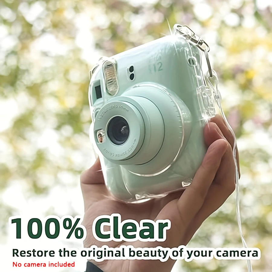 5-Piece Set Clear Protective Case-Camera Case Compatible with Fujifilm Instax Mini 12, Hard PC with 2 Straps and Stickers