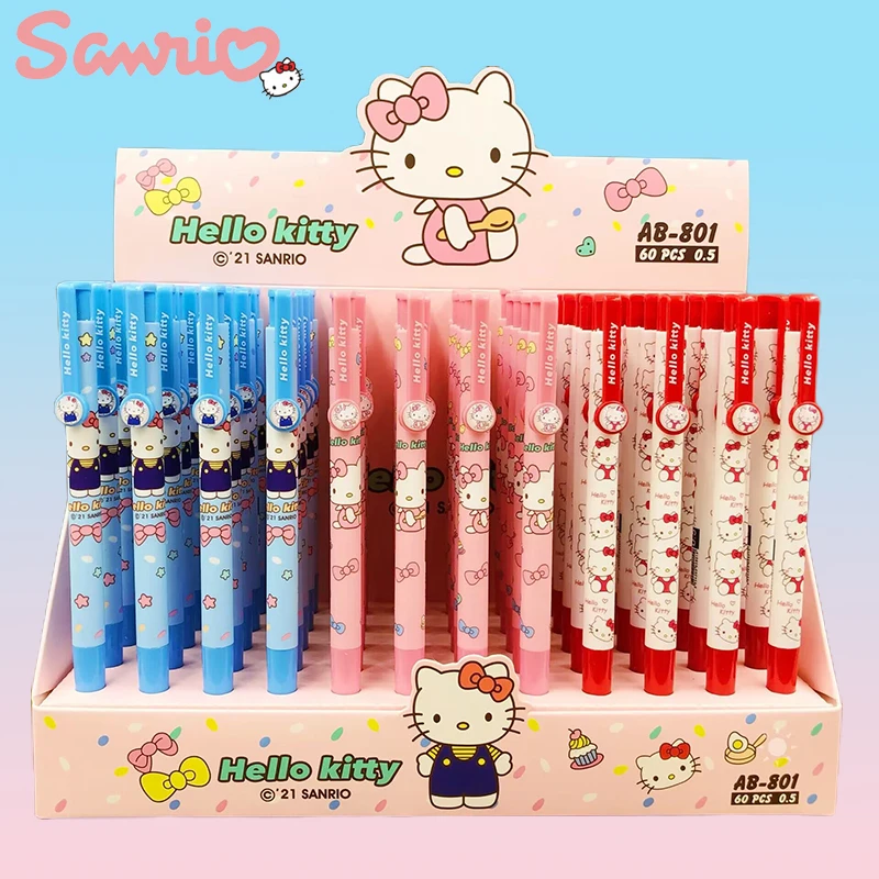 60Pcs Sanrio Hellokitty Gel Pens Cute Kt Cat Neutral Signature Pen Writeing Roller Ball Pen School Supplies Stationery Wholesale 36pcs creative high foot cat neutral pen cute cat 0 5 black needle water pen cartoon creative stationery supplies