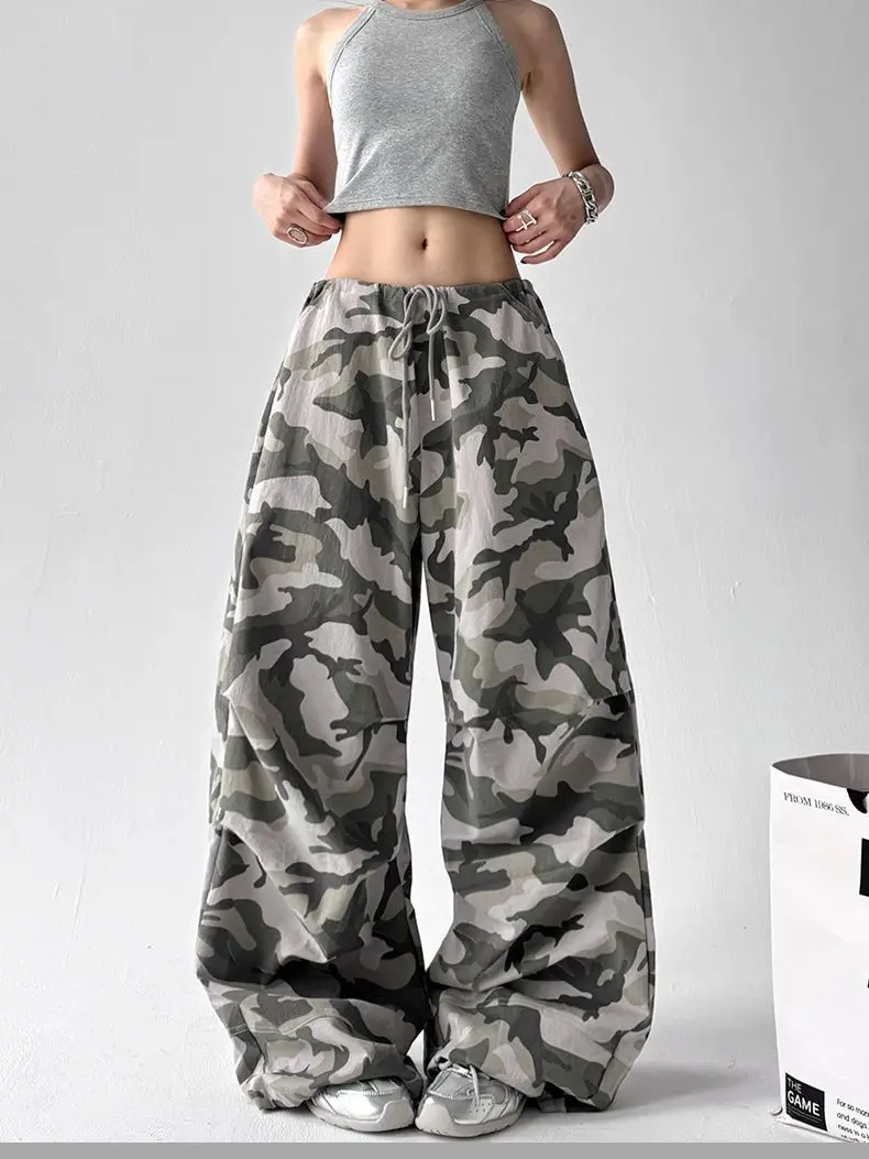 American Retro Camouflage Work Pants Women's Spring and Summer New Style Loose Wide Leg Pants Casual Pants