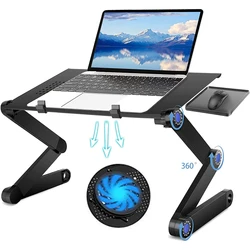 Mesa ergonômica ajustável para laptop de alumínio, suporte para mesa para PC, apoio para notebook com mouse pad, painel e cavalete para cama, TV portátil, escrivaninha dobrável