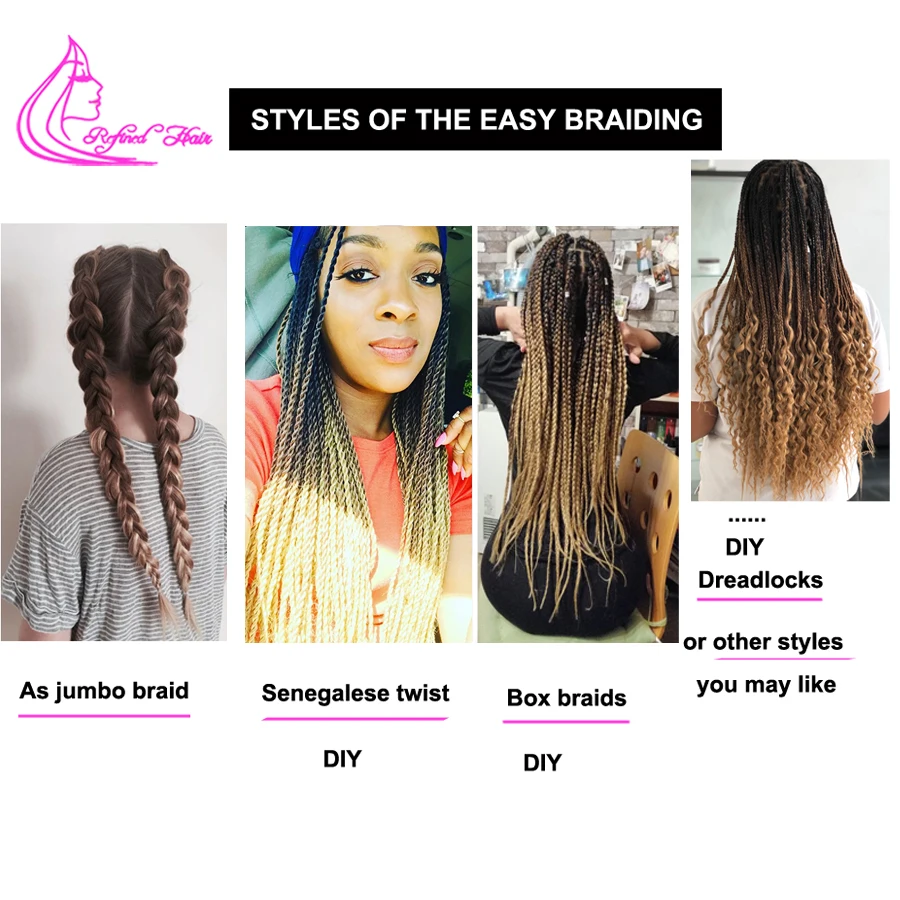 Easy Braiding Hair 26 inch long Jumbo Braids Yaki Straight Crochet Synthetic Ombre Hair Extensions Low temperature Fiber 90g/ pc