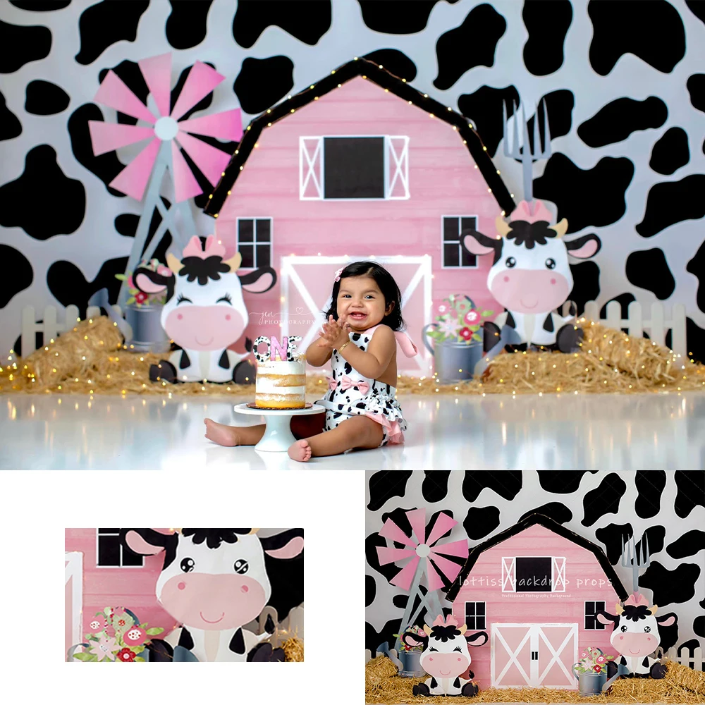 Pink Dairy Farm Backdrops Kids Girl Birthday Cake Smash Photography Props Child Adult Photocall Countryside Backgrounds
