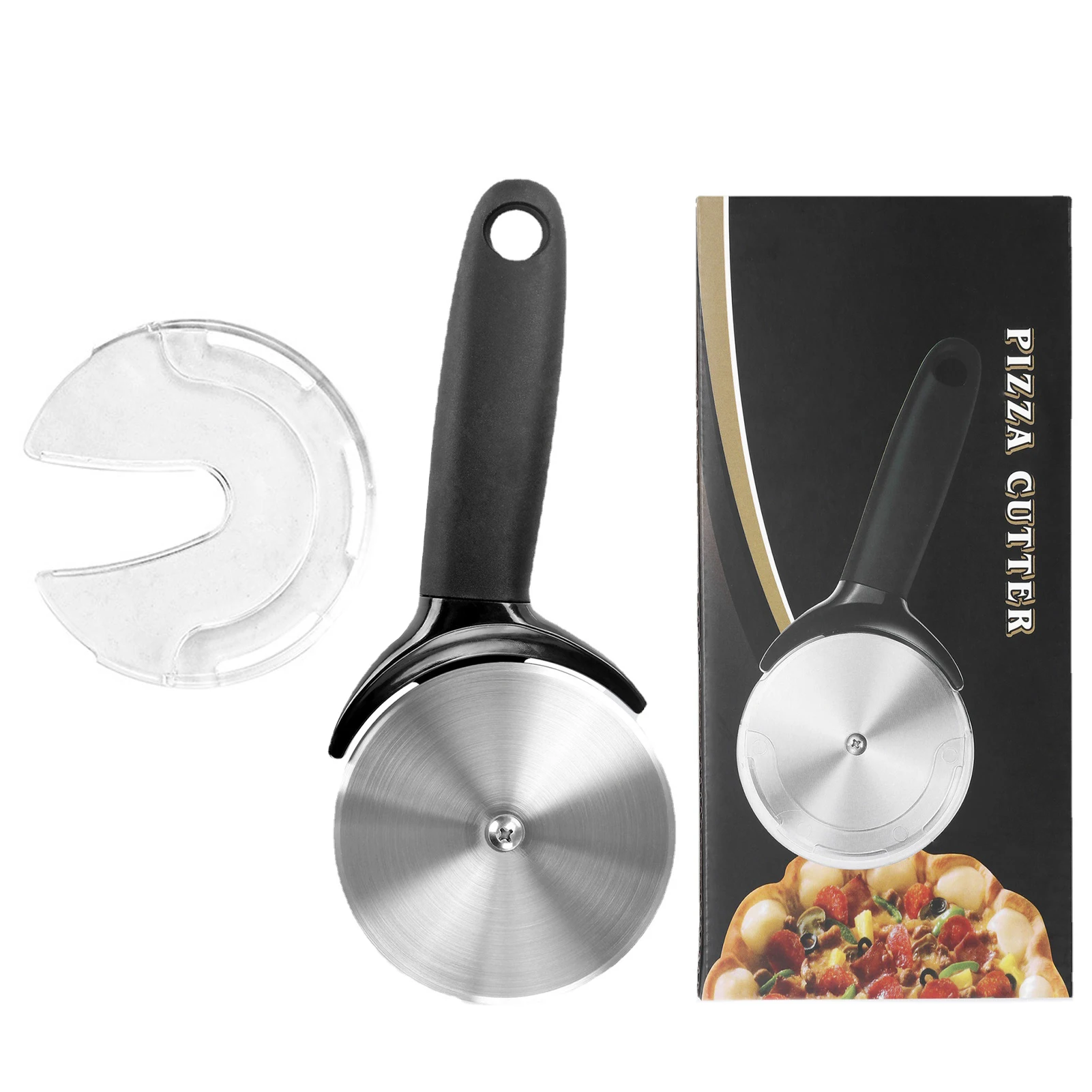 

Гибкий вращающийся резак для пиццы, Кухонное острые отверстие для подвешивания, с защитным чехлом, лезвие из нержавеющей стали, нескользящее, удобное