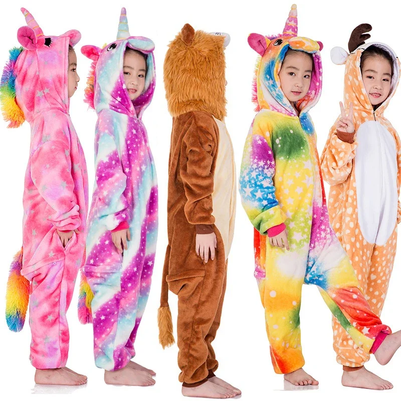 Children Unicorn Pajamas Kids Stitch Pijamas Boys Animal Jumpsuits Baby Girls Flannel Kigurumi Onesies for Winter
