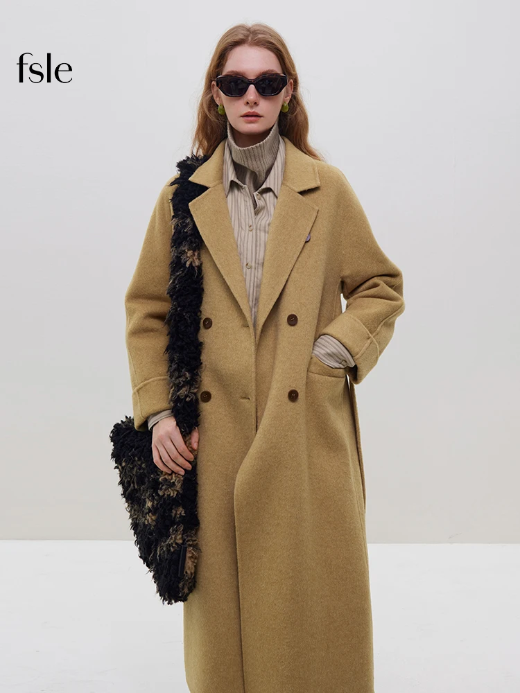 FSLE 2025 New Autumn Winter Temperament Long Coat Double Breasted