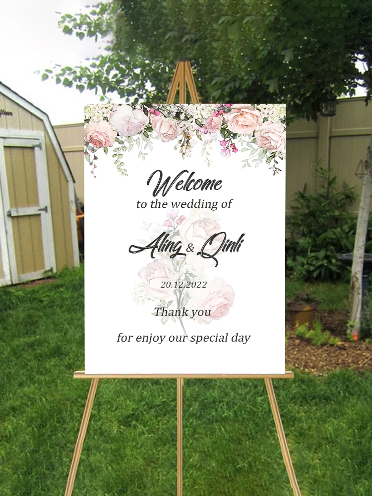 Personalized pink welcome to our wedding sign canvas any text mr and mrs name birthday party decor
