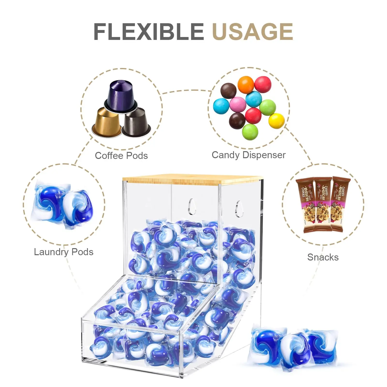 Capsule Storage Box Acrylic Storage Box With Bamboo Lid Transparent Laundry Pods Container Laundry Room Storage Organizer 5