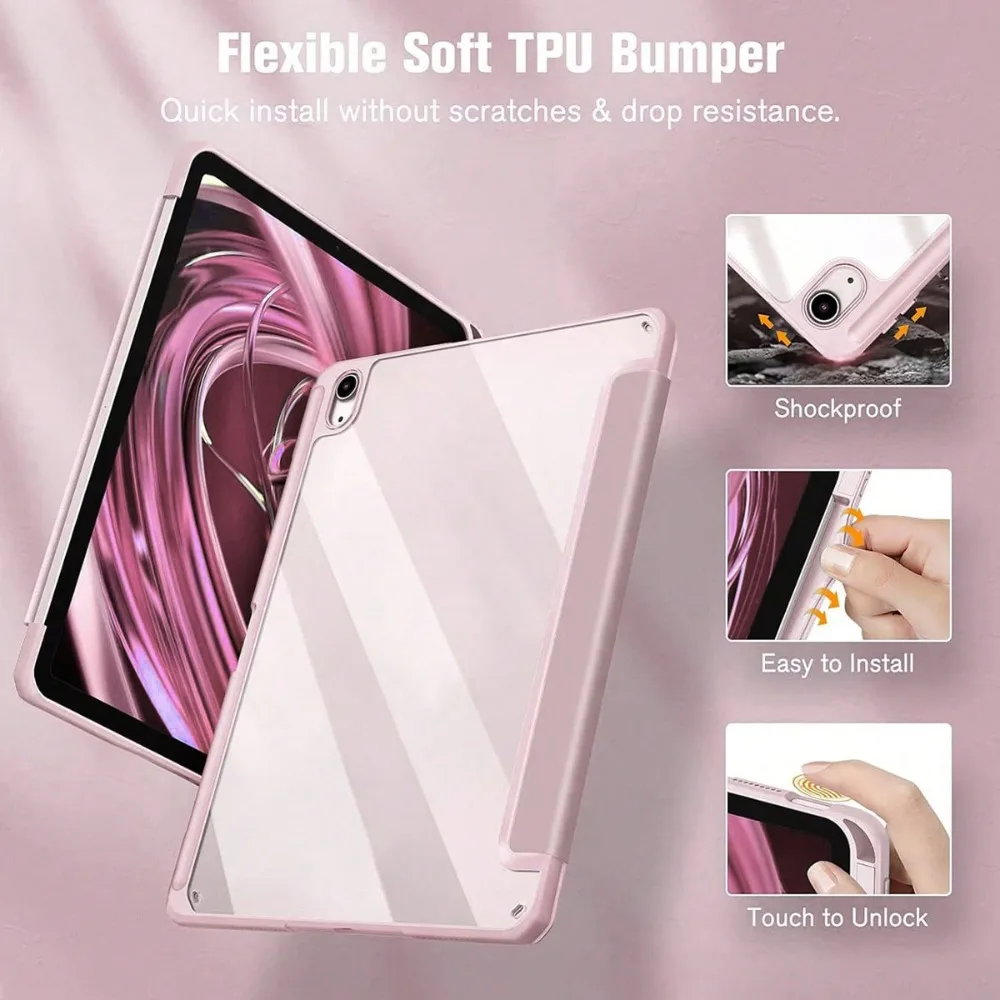 iPad Case with Pen Holder and Clear Acrylic Trifold Hard Cover