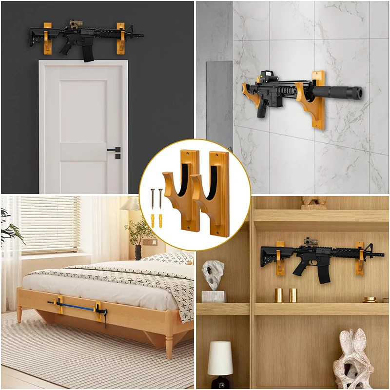 ONETIGRIS Gun Rack Wall Mount-Gun Hooks for Shotgun Bow Holder Horizontal Hold Up Display Hanger Hardwood & Soft Padding