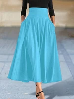 Nouvelles robes couleur unie jupes trapèze pour femme vêtements taille haute élastique jupe longue femmes avec nœud jupes élégantes pour femmes 5