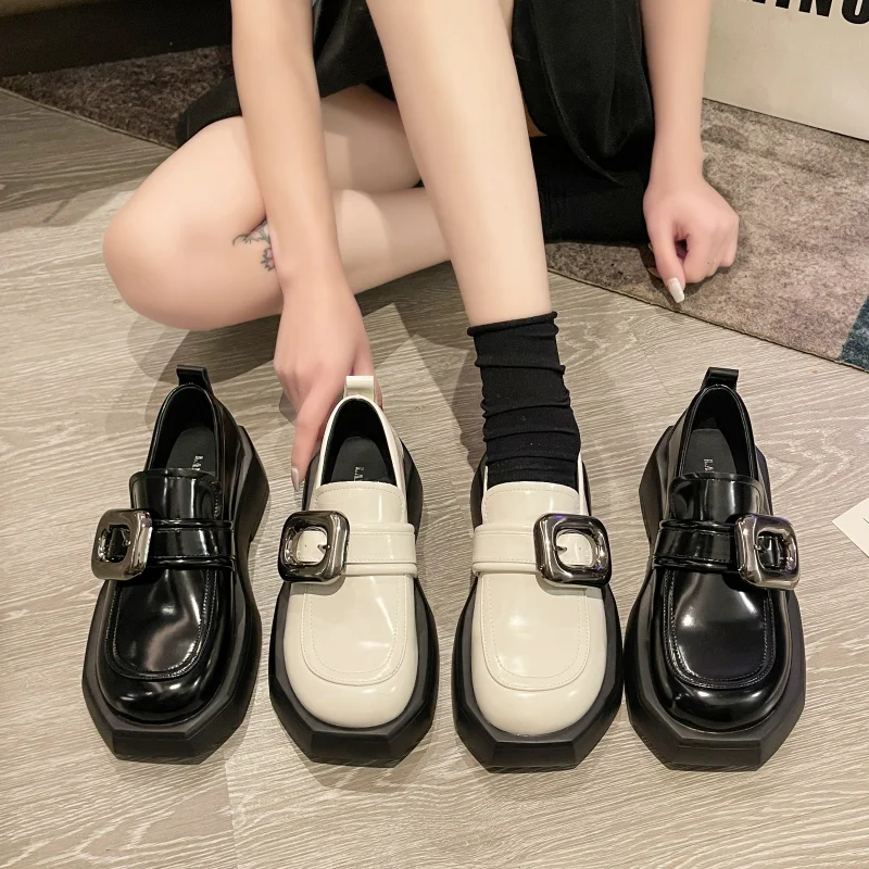 Retro Round-toe Black Shoes for Women 2024 New Autumn and Winter British Style Thick Heel Versatile French Thick-soled vulcanize