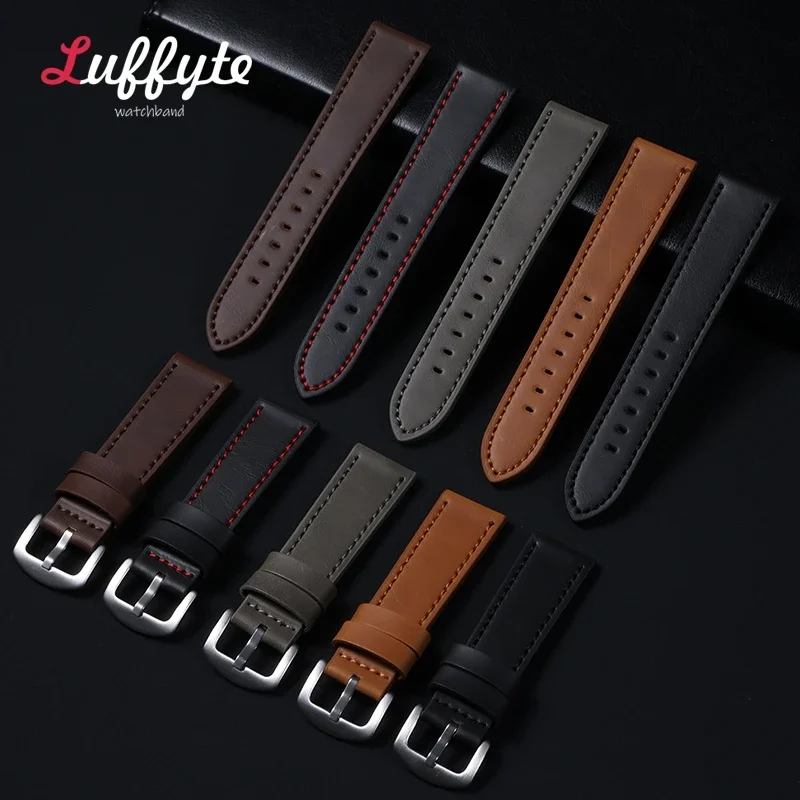 Elegant Vintage Leather Watch Strap - Premium Universal Bracelet in Black, Brown, and Grey