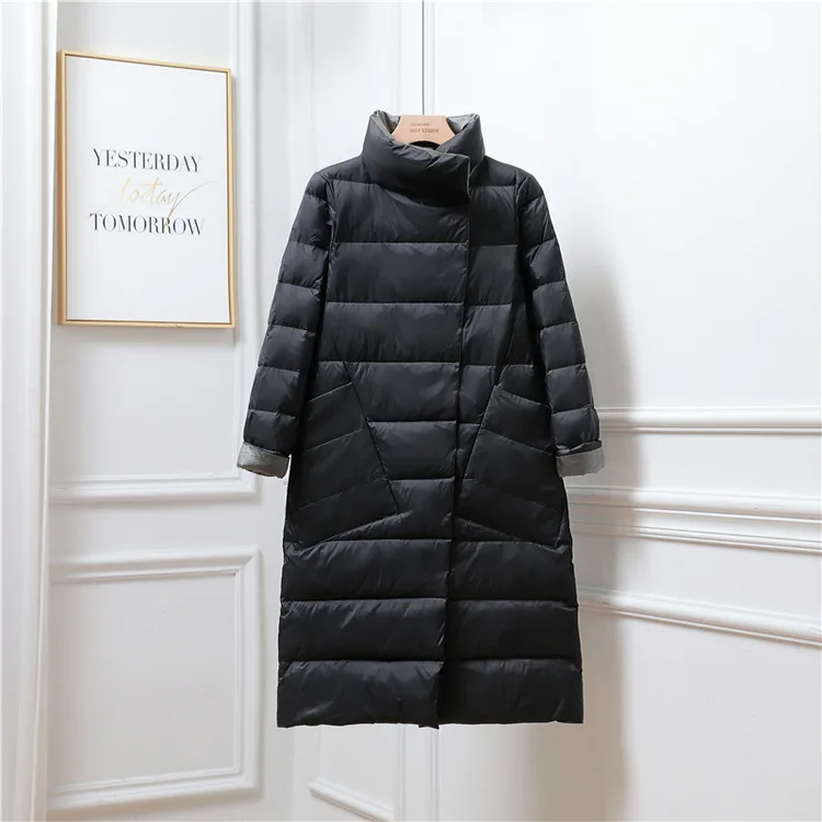 Two-Sided 2025 Autumn Winter Women Warm Down Coat Light Thin White Duck Down Jacket Ladies Long Oversize Puffer Parkas Outwears